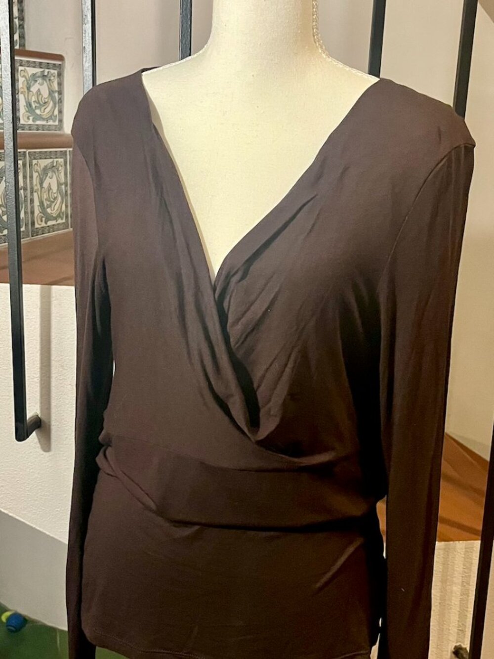 BCBGMAXAZRIA Chocolate Draped Open Back Top L